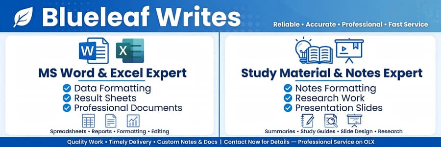 Ms word/excell,study notes result sheets expert Lahore