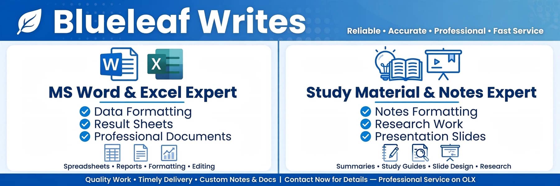 Ms word/excell,study notes result sheets expert Lahore 0