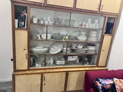 3 Piece Wooden Crockery Showcase / Almari – Glass Display