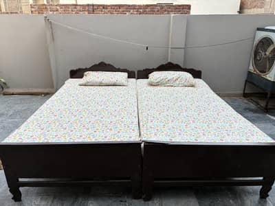 Beautiful Wooden Single Beds Set of 2 + Mattresses | Strong & Elegant