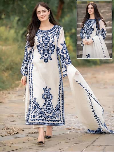 3 piece organza heavy embroidery suit