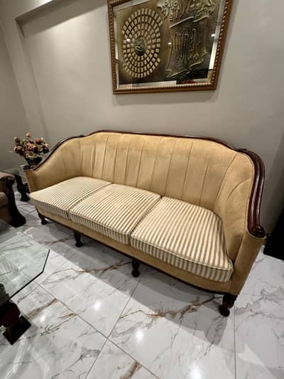 Elegant Wooden Frame Sofa Set – 3 Seater + 2 Single Sofas