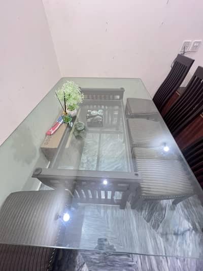 Dining Table with 6 Chairs | Double Glass Top | Excellent Condition