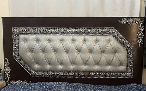 Royal Carved Wooden Bed-Dark Brown+Silver- King Size