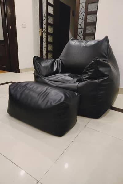 Large Black Bean Bag Chair with Footrest