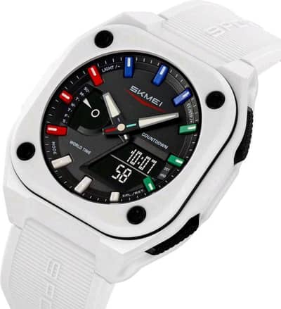 White Unique SKMEI 2328 Square Multifunction Men's Watch