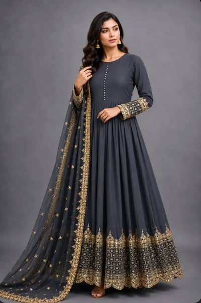 3 Pcs Women's Stitched Chiffon Sequins Embroidered Maxi Suit