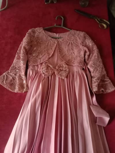 Baby Girl Pink Party Wear Frock With Embroidered Koti -