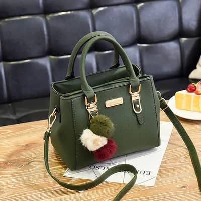 Women's Fashion Handbag with Pom Pom Charm