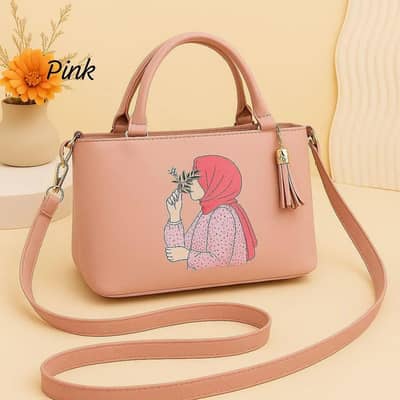 pink printed pu leather girl's shoulder bag