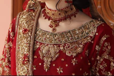 Royal Blood Red Handmade Bridal Lehenga with jewellry set