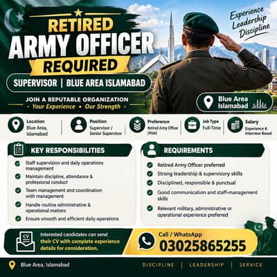 Retired Army Officer Required |Jobs | Jobs in Islamabad