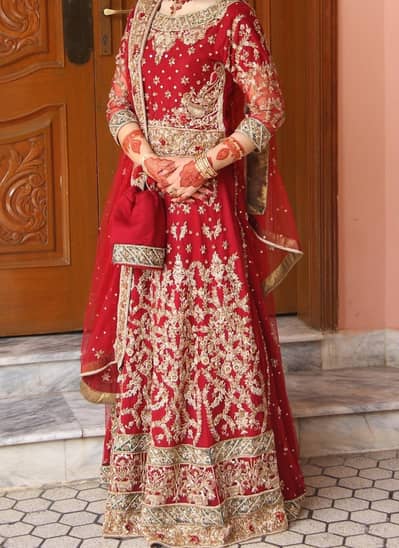 Royal Blood Red Handmade Bridal Lehenga with jewellry set