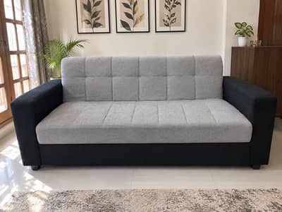 7 Seater Sofa Set – Grey & Black | Comfortable & Stylish