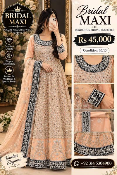 Luxury Bridal Maxi – Peach & Silver Embroidered Wedding Dress