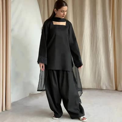 3 piece women's stiched trendy fershi shalwar suit
