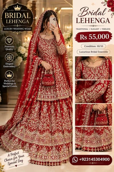 Luxury Red Bridal Lehenga – Heavy Gold Embroidery Wedding Wear