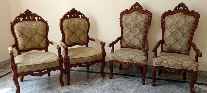 Set of 4 Wooden Carved Armchairs for Sale (Good Condition)