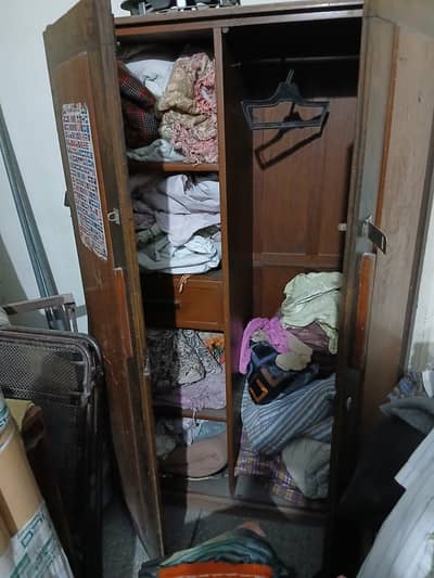 Set of 2 Teak Wood Cupboards, 1 with hanging space, 1 with only shelv