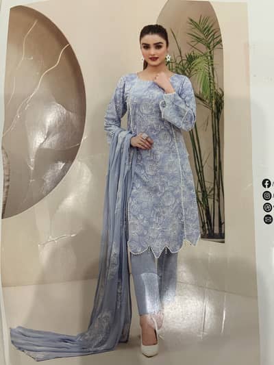 Tawakal women’s 3 piece Embroidered suit-light blue