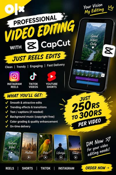 Instagram/TikTok Reels Editing – Only Rs. 250-300 Per Video