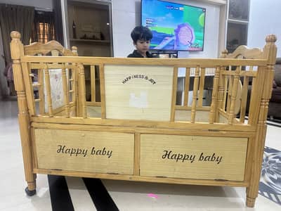 Wooden Baby Cot / Crib with Wheels – Good Condition