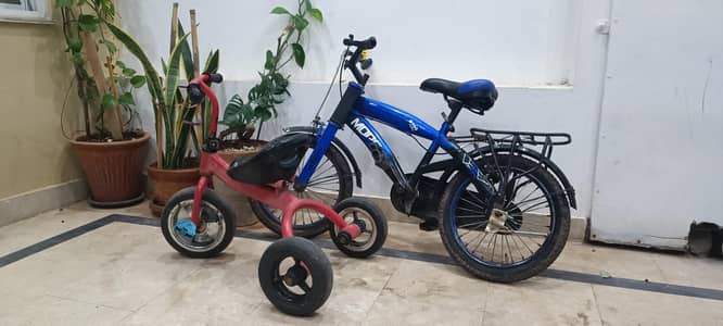 Kids Bicycle + Tricycle for Sale.