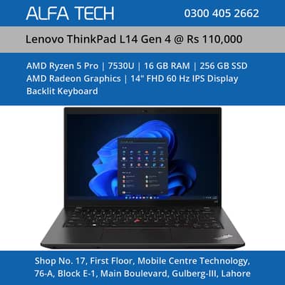 Lenovo ThinkPad L14 Gen 4 Laptop AMD Ryzen 5 PRO 7530U 16GB 256GB 14”