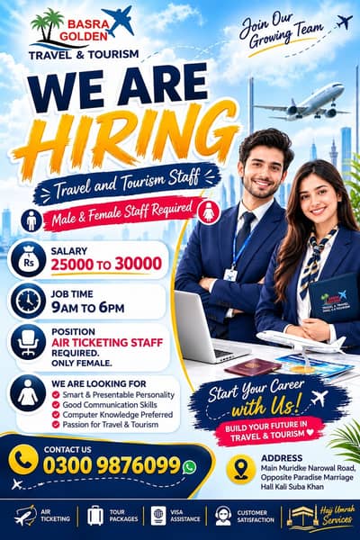 Air Ticketing Staff Required | Travel & Tourism Job | Male Female Jobs