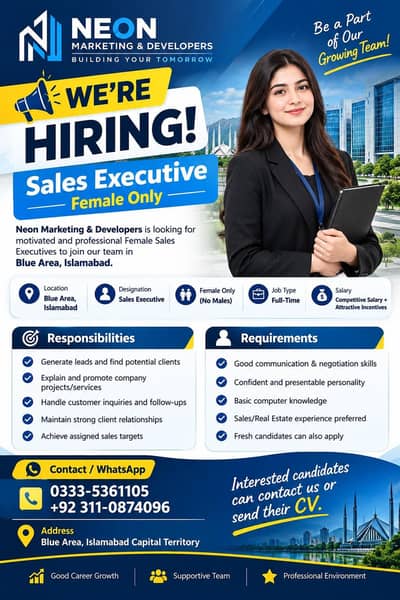 Female Sales Executive Required | Urgent hiring | Jobs | Islamabad