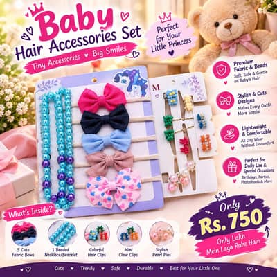 Baby Girls Hair Accessories Set/Cute & Stylish Hair Clips & Bows. Rs750