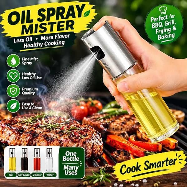 Oil Spray Bottle for Cooking – Refillable Oil Mister Sprayer for Air Fryer, BBQ, Grilling, Baking & Kitchen Use