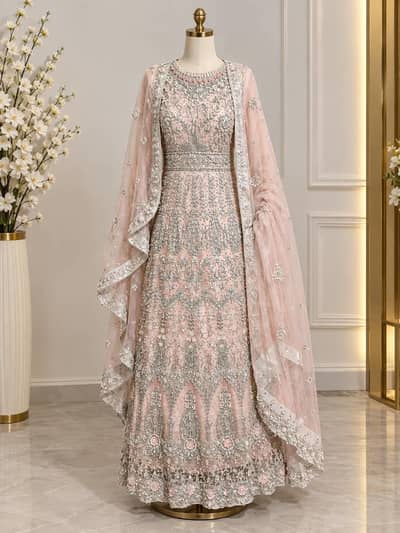 baby pink color walima maxci