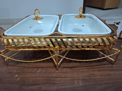 Gold 2-Pan Chafing Dish / Buffet Warmer – Serving Set