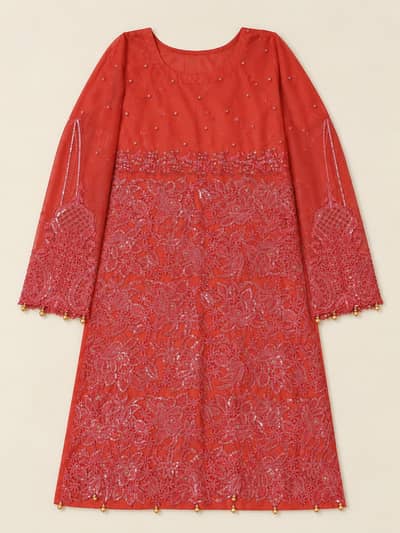 Elegant Red 3-Piece Heavy Embroidered Suit with Net Dupatta
