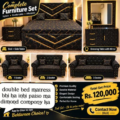 Complete Black & Gold Bedroom Furniture Set – 4 Months Used