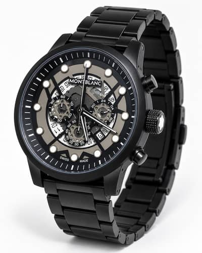 Black Skeleton Chronograph Watch — Master Copy