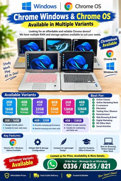 Chrome Windows & Chrome OS | 4GB 16GB | 8GB 32GB | 4GB 128GB