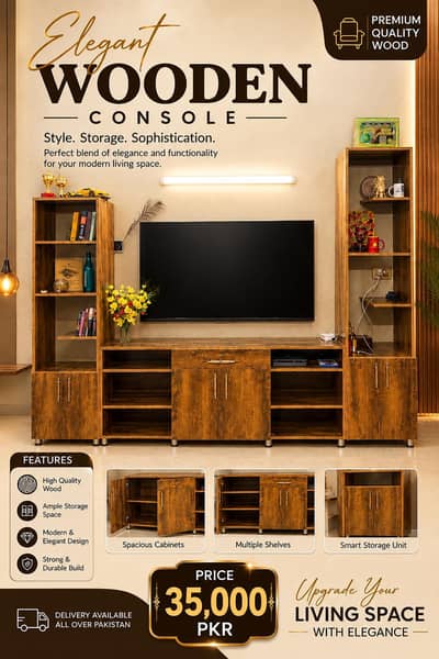 Premium Wooden TV Console & Entertainment Unit – Elegant Desig