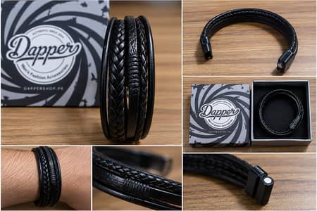 Men’s Black Leather Bracelet – Stylish Multi-Layer Design