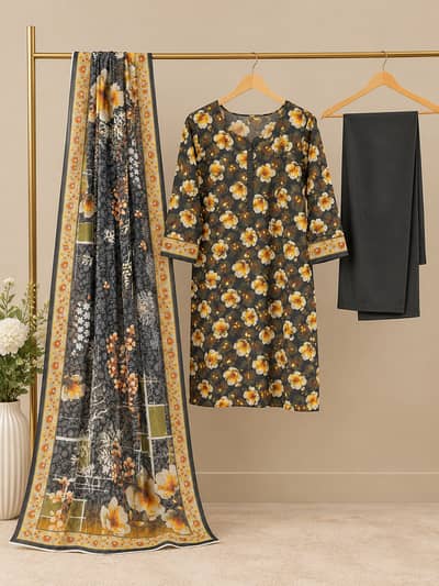 Premium Printed Linen Unstitched 3 Piece Suit for Ladies