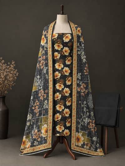 Premium Printed Linen Unstitched 3 Piece Suit for Ladies