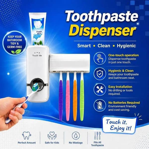 Automatic Toothpaste Dispenser Set with Wall-Mounted Toothbrush Holder | Touch-Free Bathroom Organizer
