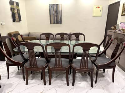 Elegant Wooden 10-Seater Dining Table Set with Glass Top
