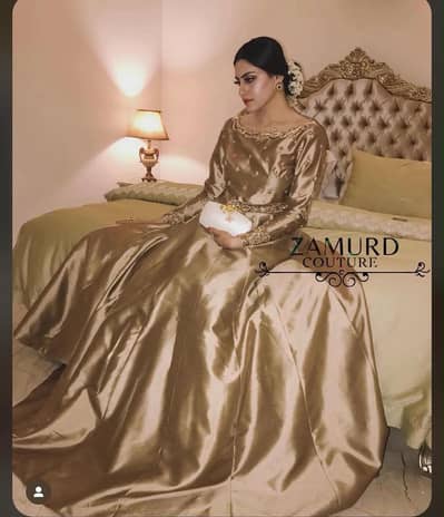 Elegant Gold Silk Couture Maxi Dress – Formal/Wedding Wear