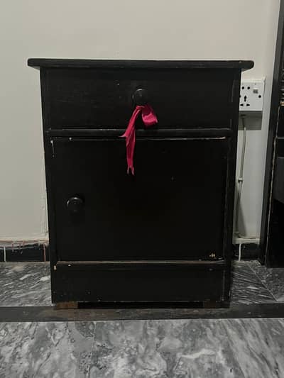 Vintage Black Wooden Side Table / Bedside Cabinet