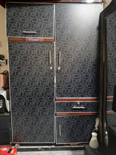 Modern Black & Grey Geometric Print Wardrobe / Almirah (10/10