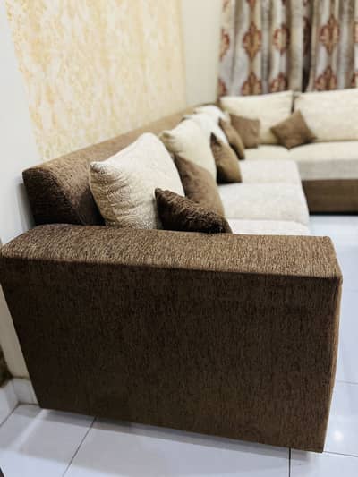L shaped 7-seater sofa, Sofa Table & Pel refrigerator