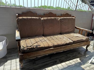Vintage 3-Seater Wooden Sofa