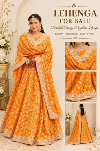 Beautiful Orange & Golden Bridal Lehenga
